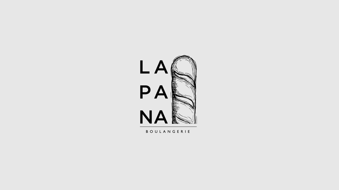 Logotipo de LAPANA, panadería artesanal (boulangerie). Diseño con tipografía sans-serif y una ilustración de un pan trenzado. Identidad visual minimalista.